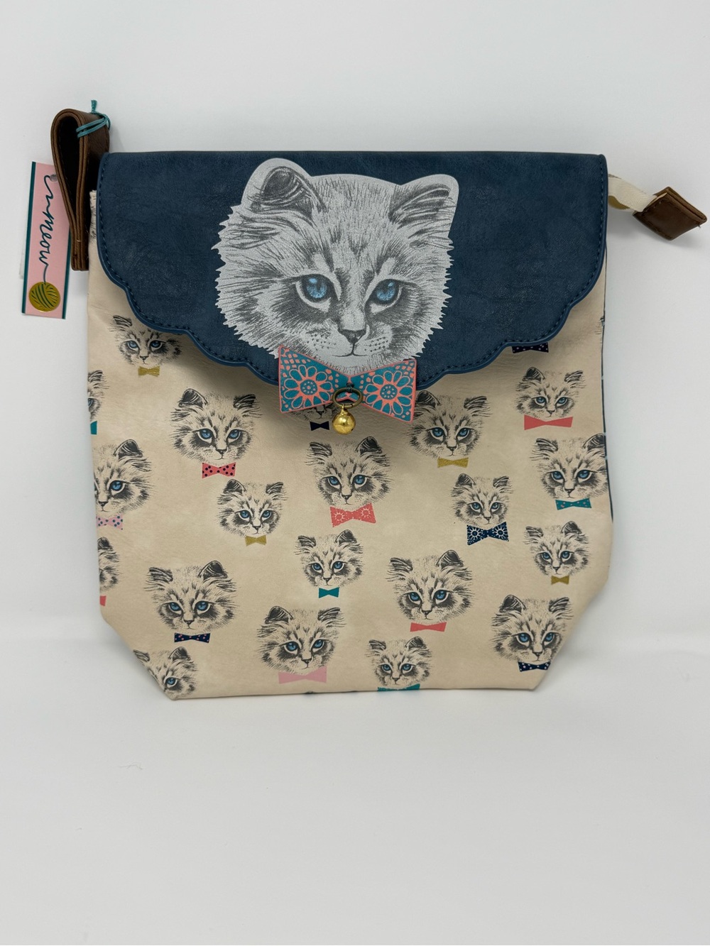 Cat Pattern Navy & Cream Cosmetics Toiletries Bag with Kitten Design